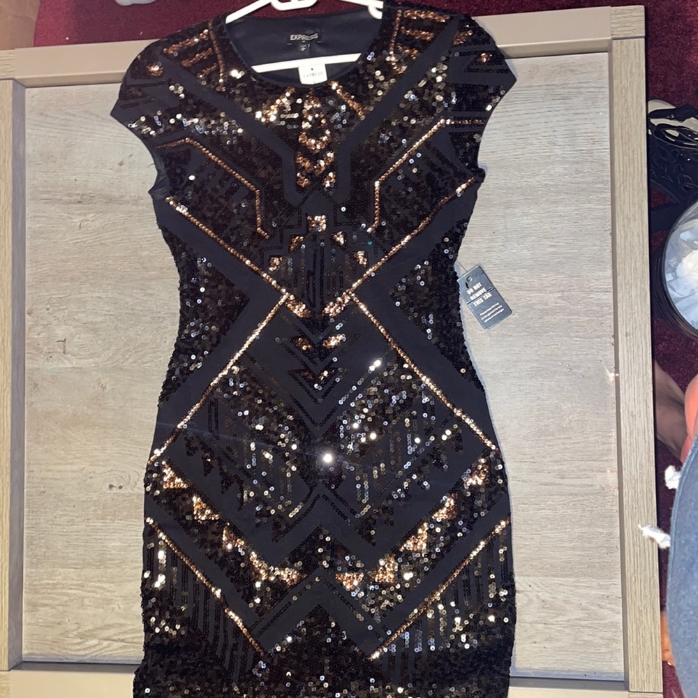 Black w/black & bronze sequins cocktail dress